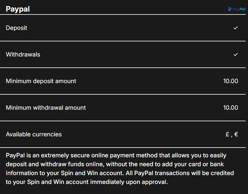 Spin and Win Withdrawal with PayPal