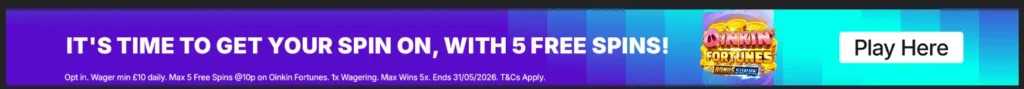 Spin and Win Welcome Bonus with 5 free spins