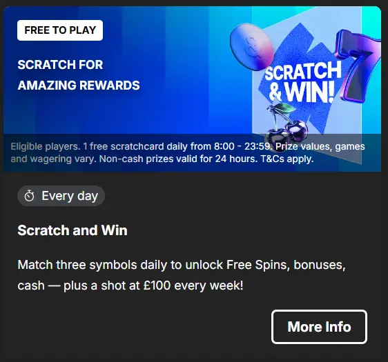 Scratch and Win at Spin and Win Casino bonuses