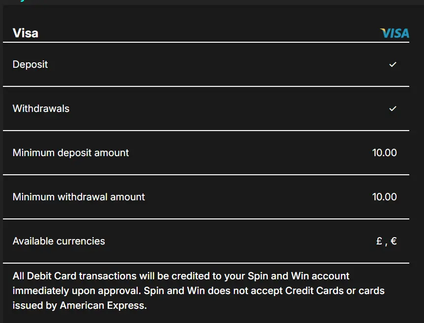 Details for Payments with Visa